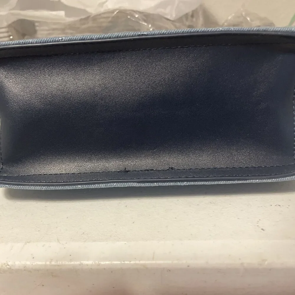 Badgley Mischka Quilted Blue Denim Crossbody Hand Bag Purse Gold Chain